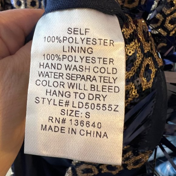 L'Atiste Metallic Halter Honeycomb Dress Blue Gold Size Medium NWT - Picture 11 of 11